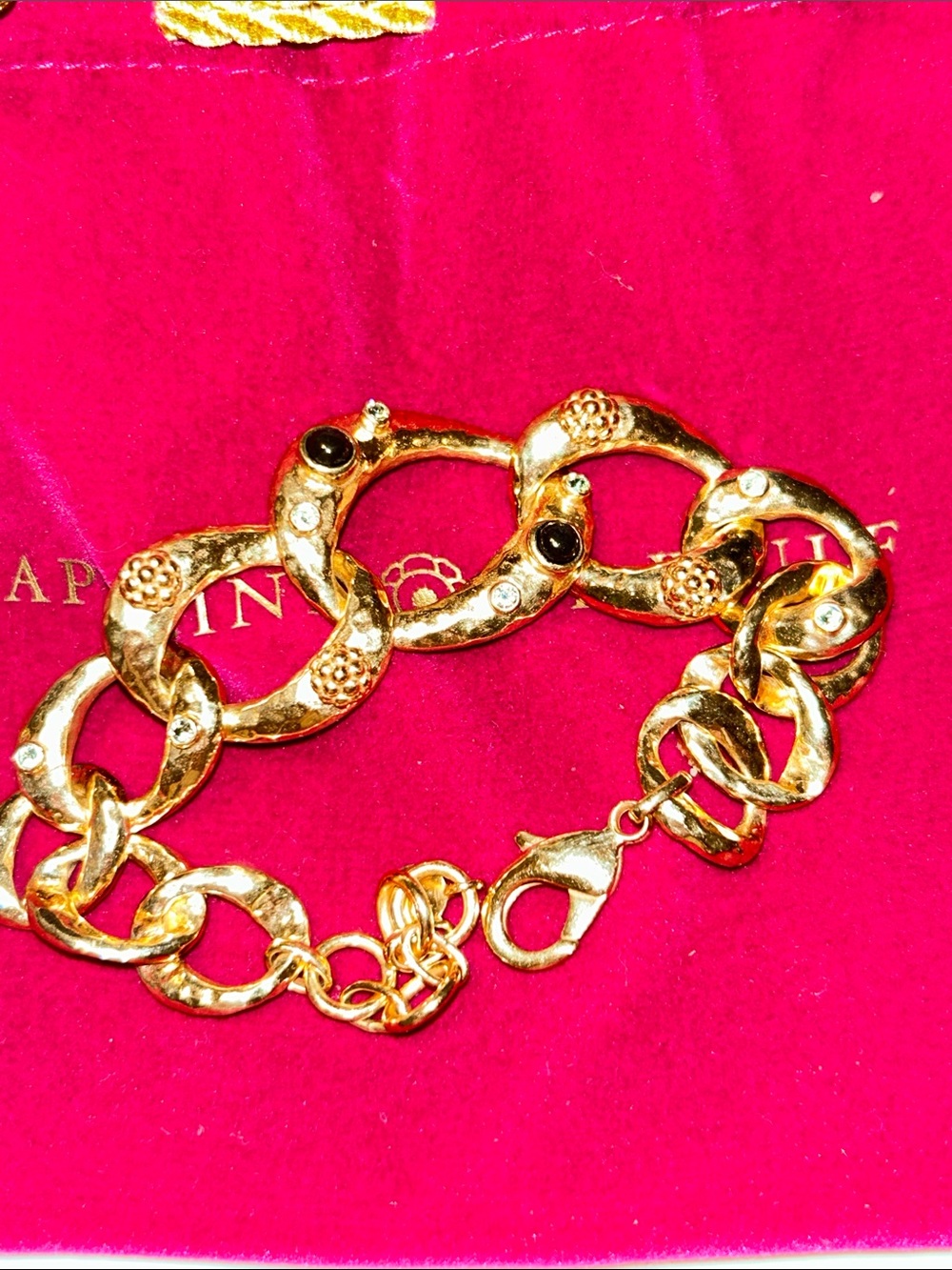 Capucine De Wulf Gold Link Bracelet with Crystal Accents and Velvet dust bag - Picture 8 of 9